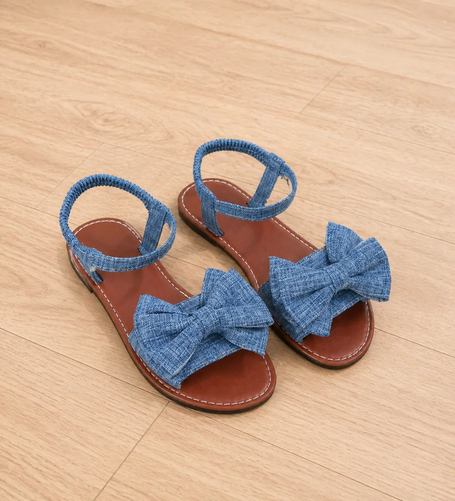 Blue Bohemian Flat Sandals with Bow – Summer Beach Comfort Trendy – photo 2
